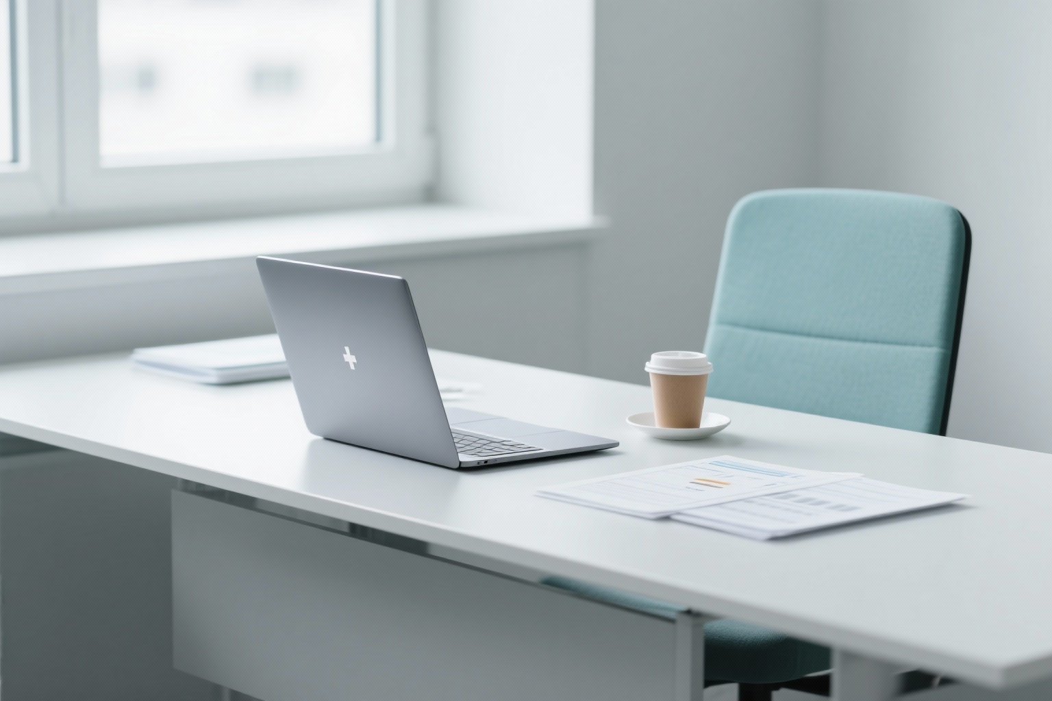 Environnement de travail neutre avec ordinateur portable et documents